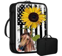 Horse Flag Sunflower Bible Bag Large Bible Case Cover for Women Men, Multi-Functional Church Bag Bible Protector with Handle Zippered Pocket Christian Gift Bible Study Supplies