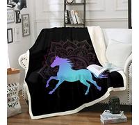 Horse Fleece Throw Blanket for Bed Soft Girls Boho Mandala Galloping Horse Fuzzy Blanket Chic Bohemian Exotic Floral Print Sherpa Blanket Wildlife Steed Room Decor Plush Blanket Single 50"x60"