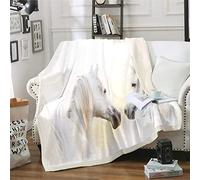 Horse Fleece Throw Blanket Galloping Horse Printed Sherpa Blanket for Kids Boys Girls Wild Animal Plush Blanket Wildlife White Fuzzy Blanket for Sofa Bed Single 50"x60"