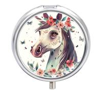 Horse Flower Butterfly Pill Case Box with 3 Compartment Medicine Vitamin Organizer for Purse Pocket 5x5cm