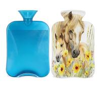 Horse Flowers Hot Water Bottle with Cover, Floral Horse Pattern 2L Hot Water Bag for Pain Relief, Neck Soft and Shoulder, Hand Feet Warmer, Hot and Cold Compress for Adult Kids