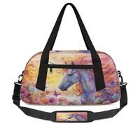 Horse Flowers Kids Overnight Duffle Bags for Girls Boys, Colorful Horse Lightweight Sports Gym Bag for Kids,Small Overnight Weekender Carry on Travel Bags Dance Bag, Horse Flowers, 18.5L x 7.8W x 9.4H