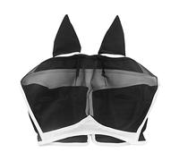 Horse Fly Mask Soft Breathable Elastic Knitted Fabric Anti with Ears (Hook and Loop, Large Black)