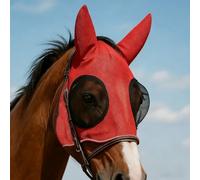 Horse Fly Mask with Ears, 3D Mesh Around Eyes, Fly Masks for Horses, Breathability for All-Day Comfort - Reflective Strips & Ear Saver(red)