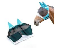 Horse Fly Mask with Ears - Breathable Knit Fabric & Mesh Design for UV Protection, Comfortable Fit for All Horses, Indoor & Outdoor Use (Multiple Sizes) (Blue, M)