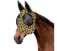 Horse Fly Mask with Ears - Full-Size, Breathable Elastic Lycra | UV Protection, Insect Shield & Large Web-Trimmed Eye Coverage(Leopard print)