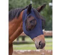 Horse Fly Mask with Mesh Ears, Elastic Fabric, Zipper Closure, Available in Navy, Pink Unicorn and Zebra Patterns (Navy, Full)