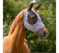 Horse Fly Mask with Mesh Ears, Elastic Fabric, Zipper Closure, Available in Navy, Pink Unicorn and Zebra Patterns (Zebra, Shetland)