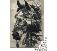 Horse Forest Landscape Puzzle for Adults Educational: Wolf Protecting Child Art 1000 Pieces Suitable for Decompression 38x26cm/1000pcs