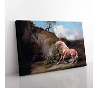 Horse Frightened By A Lion Vol.1 By George Stubbs Classic Painting Canvas Wall Art Print Ready to Hang, Framed Picture for Living Room Bedroom Home Office Décor, 76x50 cm (30x20 Inch)