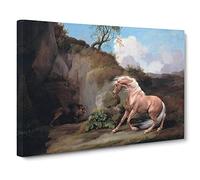 Horse Frightened By A Lion Vol.1 By George Stubbs Classic Painting Canvas Wall Art Print Ready to Hang, Framed Picture for Living Room Bedroom Home Office Décor, 24x16 Inch (60x40 cm)