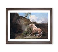 Horse Frightened By A Lion Vol.1 By George Stubbs Classic Painting Framed Print | A2 Walnut Framed Wall Art | Ready to Hang | Classic Animal Picture | Living Room Bedroom Lounge Office