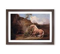 Horse Frightened by A Lion Vol.1 by George Stubbs Framed Print | A2 Walnut Framed Wall Art | Ready to Hang | Modern Animal Picture | Living Room Bedroom Lounge Office