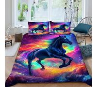 Horse Galaxy Bedding Set 3 Pieces 3D Digital Printing Animal Theme Duvet Cover Set Chic Breathable Quilt Cover Girl Woman with Pillowcase King（220x240cm）