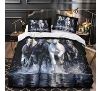 Horse Gallop Dynamic Comforter Cover 3D Design Printed Breathable 3 Pcs Bedding Set Zipper Wild Animal Duvet Cover Super Soft Hypoallergenic for Kids Girls Boys Adults Women Teens Single（135x200cm）