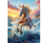 Horse Galloping on The Ocean Waves 1000 Pieces Set Classic Jigsaw Puzzle Science Fiction Magical Dream Teen Fans 14-18 Yrs Logic Skill Leisure Adventure Valentines Gift Smooth Wooden Cardboard 1000 P