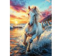 Horse Galloping on The Ocean Waves 300-piece Jigsaw Puzzle Set Science Fiction Magical Dream For Adults Teens 14+ Logic Skill Indoor Game Family Game Night Summer Thick Cardboard 300 PC