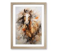 Horse Gestural Framed Print | A2 Oak Framed Wall Art | Ready to Hang | Eclectic Animal Picture | Living Room Bedroom Lounge Office