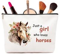 Horse Gifts for Women Makeup Bag - GiftGem Large Canvas Cosmetic Pouch with Equestrian Design, Multi-Purpose Travel Organiser, Horse Gift for Girls Riders, Toiletry Case, Birthday Present