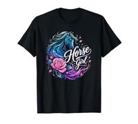 Horse Girl Shirt with Horse Head and Rose Script Text T-Shirt