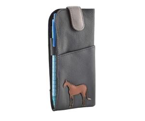 Horse Glasses case by Mala Leather 5157 65 Soft Leather Wide tab top Ladies (Grey)