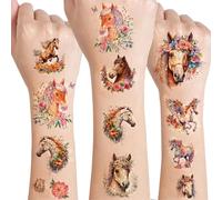 Horse Glitter Tattoos for Kids 8 Sheets, Horse Temporary Tattoos for Kids, Waterproof Tattoos Stickers Gifts Party Decorations Girl, Horse Themed Decorations Birthday Supplies