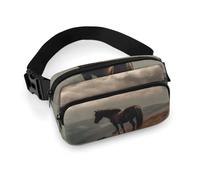 Horse Grazing on Mountain Fanny Packs with Zipper, Personalized Waist Bags with Multiple Pockets, Adjustable Sling Bag for Travel, Waterproof Belt Bag, Crossbody Bags