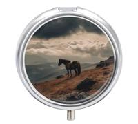 Horse Grazing on The Mountain Pill Case Pill Box with 3 Compartments