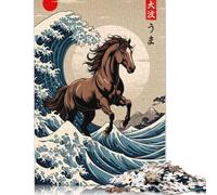Horse Great Wave Puzzles 500 Pieces Wooden Puzzles Puzzles for Adults Teenagers Teenager Man Woman Gift 500pcs (52x38cm)