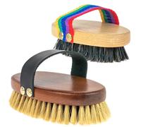 Horse Grooming Brushes Set - 2 Sizes Natural Bristle Brushes with Leather Strap Handles - Professional Equestrian Grooming Kit