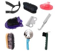 Horse Grooming Kit, Horse Brush Set, 10Pcs Horse Cleaning Kit with Brush, Sweat Scraper, Curry Comb, Hoof Pick, Tote Bag