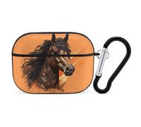 Horse Head Airpod Pro Case AirPods 2 Case for Women Hard Shell Protective Cover with Carabiner Keychain Compatible with AirPods Case 2nd 1st Generation, Front LED Visible Black