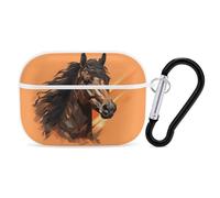 Horse Head Airpod Pro Case AirPods 2 Case for Women Hard Shell Protective Cover with Carabiner Keychain Compatible with AirPods Case 2nd 1st Generation, Front LED Visible White