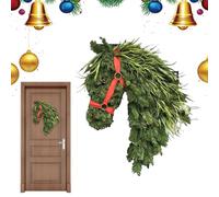 Horse Head Christmas Wreath, 30X40CM Horse Head Door Wreath Artificial, Hand Woven Christmas Horses Wreaths for Front Doors, Funny Horses Heads Wreaths Christ-mas Door Decoration