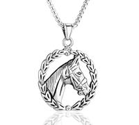 Horse Head Circle Pendant for Men Punk Horse Hollow Necklace Vintage Celtic Warrior Animal Jewellery for Men, Groß, Stainless Steel, No Gemstone