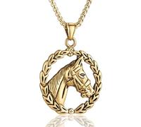 Horse Head Circle Pendant for Men Punk Horse Hollow Necklace Vintage Celtic Warrior Animal Jewellery for Men, Groß, Stainless Steel, No Gemstone