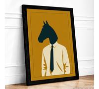 Horse Head Executive Modern Framed Wall Art Print A3 (42×29.7cm) Black, Wall Decor for Living Room, Bedroom, Office & Home, Ready to Hang, Art Gift
