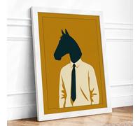 Horse Head Executive Modern Framed Wall Art Print A4 (29.7×21cm) White, Wall Decor for Living Room, Bedroom, Office & Home, Ready to Hang, Art Gift