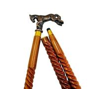 Horse Head Handle Wooden Walking Stick - Brass & Wood Antique Style Gentleman’s Derby-Cane with Brass Horse Head Top & Spiral Wooden Shaft - Elegant Gift for Men, Women