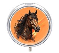 Horse Head Pill Box 3 Compartment Small Pill Case with Mirror for Purse & Pocket Travel Medicine Organizer Daily Medication Container Portable Pillbox Metal Medicine Box Round Meds Case