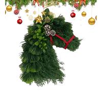 Horse Head Wreath | Hand Woven Horses Wreath | Horses Wreaths Christmas Decorations with Red Ribbon & Pine Cones | Artificial Branch Christmas Greenery Wreaths Animal Garland Home Decor