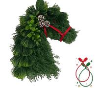 Horse Head Wreath, Real Touch Garland, Artificial Branch Wreath Decoration, Christmas Wreaths for Front Door, Horse Heads Christmas Wreaths for Farmhouse Wall Window Porch Decor (1PC-A)