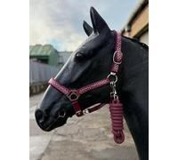 Horse Headcollar and Lead Rope Set, Burgundy with Polka Dots, Adjustable Halter Full-Mini Shetland (Full)
