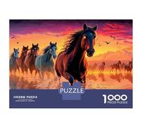 Horse Herd 1000 Piece Puzzle Wild Horses at Sunset Smooth Cut Paper Jigsaw, Challenging And Relaxing Activity for Adults And Family 70x50cm/1000pcs