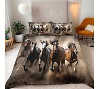 Horse Herd Duvet Cover Sets Brown Horses Running Bedding Set Single Size - 135x200cm, Kids Quilt Covers Bedding Set Microfibre Polyester 1 Duvet Cover With 2 Pillowcase