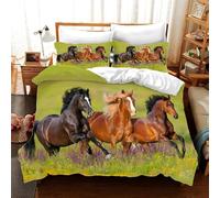 Horse Herd Single Bed Duvet Cover Sets 3D Printed Prairie Animals Bedding Set Soft Brushed Microfiber Quilt Cover 150x200 cm with Zipper Closure for Teens and Adults with 2 Pillowcases d-1541