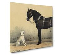 Horse & Hound by Emil Volkers Canvas Print | Gallery Wrapped 30mm Frame Wall Art | 14x14 inches | Ready to Hang | Modern Animals Picture | Living Room Bedroom Lounge Office