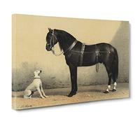Horse & Hound By Emil Volkers Canvas Print | Gallery Wrapped 30mm Frame Wall Art | 20x14 inches | Ready to Hang | Retro Animals Picture | Living Room Bedroom Lounge Office
