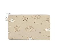 Horse Image Coin Purse Canvas Wallet Cute Change Purse Small Storage Bag with Zipper, Beige Simple Doodle, One Size, Flowers and Animals