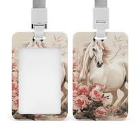 Horse Image Id Badge Holder Retractable Badge Holders Heavy Duty Plastic Id Card Holder with Lanyard Waterproof Name Tag Sleeve for Nurses, Teachers, Office Professionals
